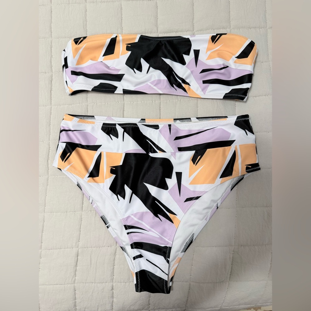 Stylish Women's Swimwear Set - Black, White, and Purple